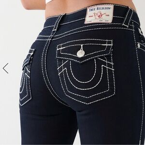 True Religion jeans Jennie big T blue size 33  mid rise exposed hem curvy Jeans